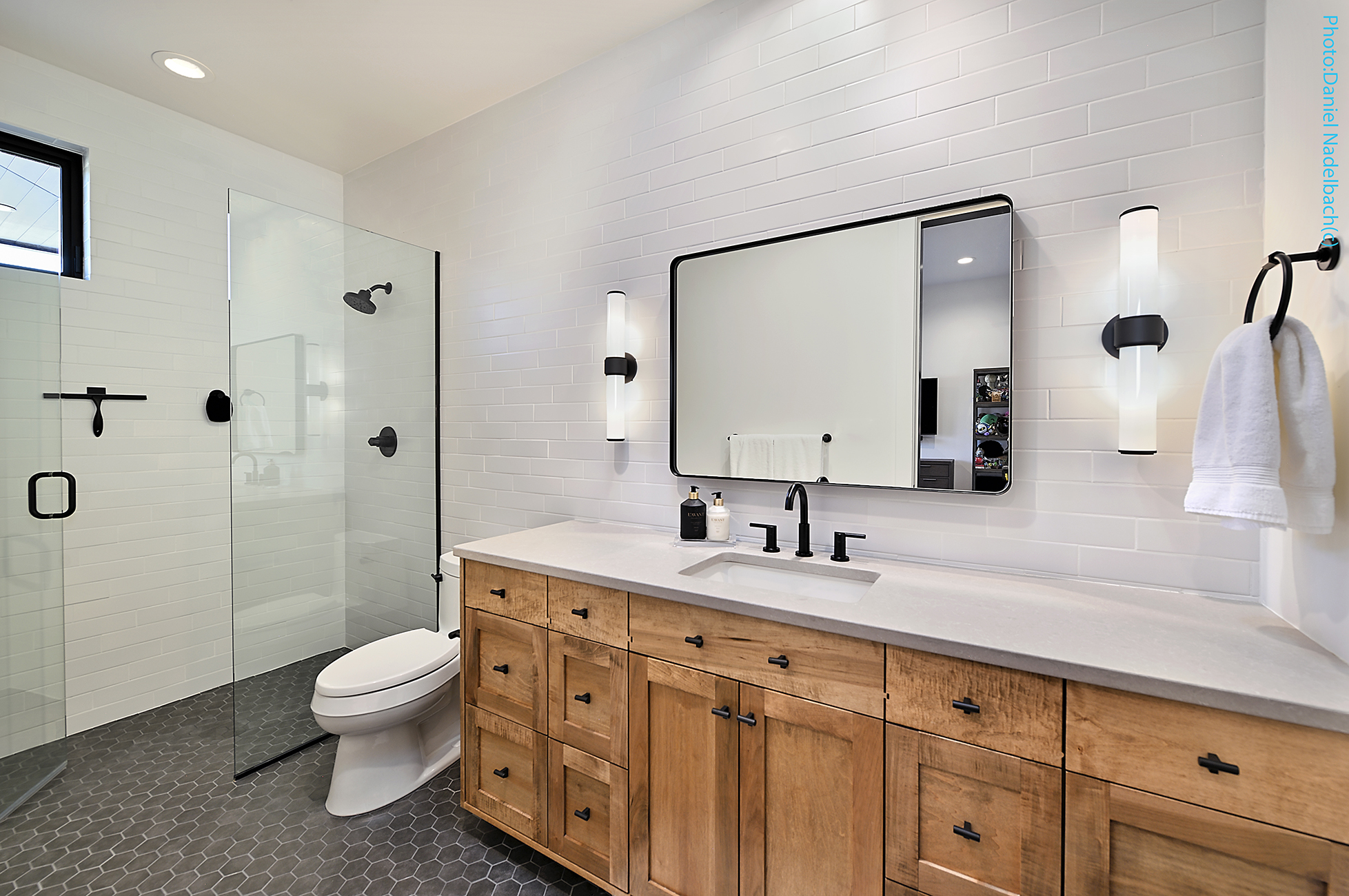 Bathroom with wood vanity